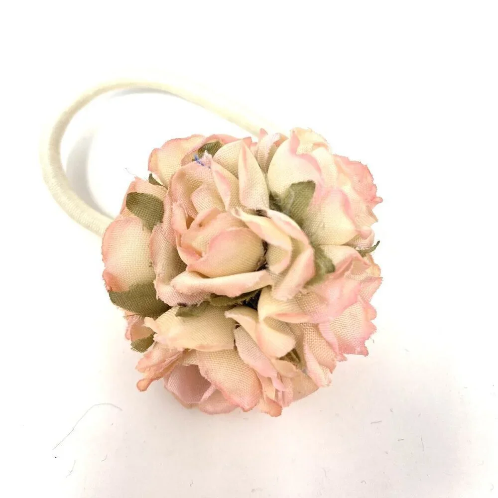Set of 2 Rosette Elastic Ponytail Holder Blue Light Pink Hair Accessory Girls